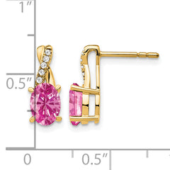 10k Created Pink Sapphire and Diamond Earrings