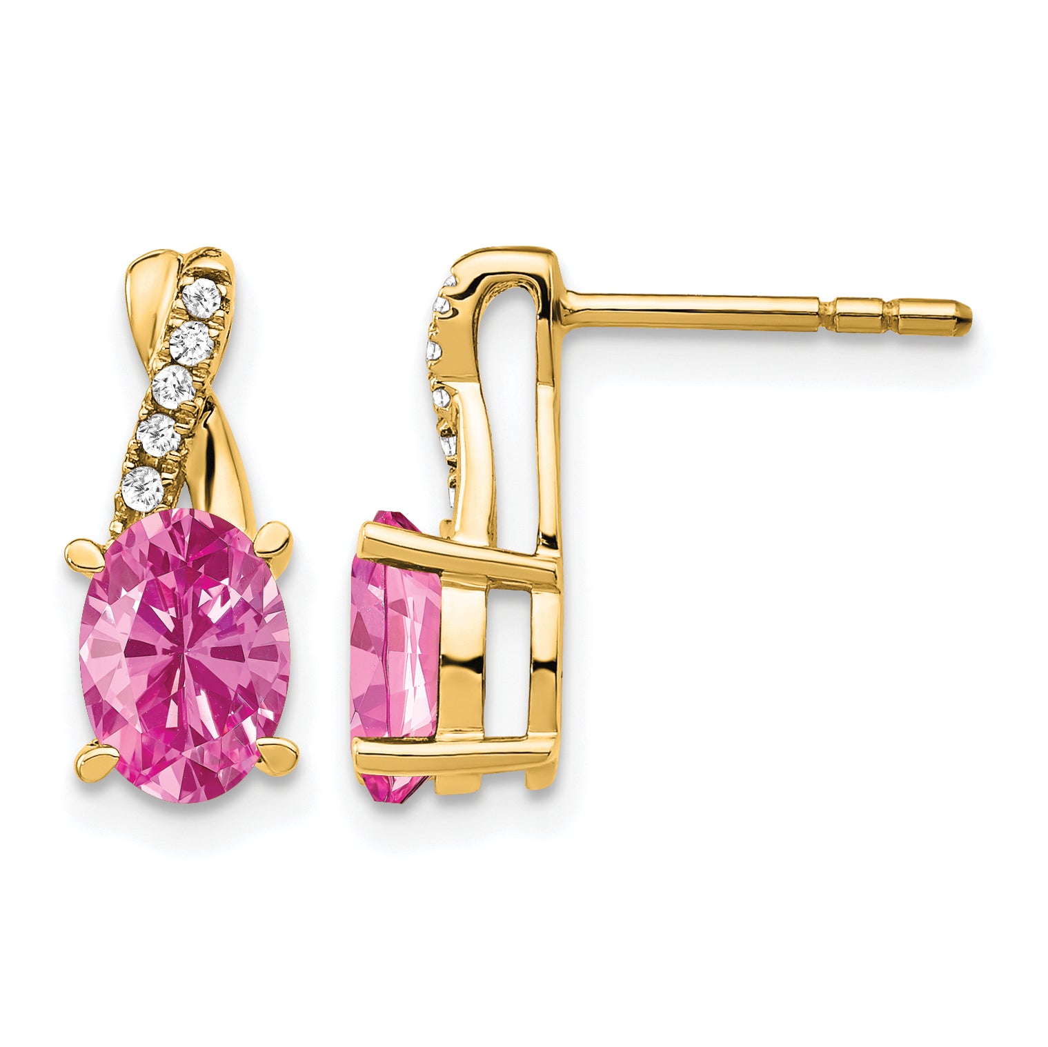 10k Created Pink Sapphire and Diamond Earrings