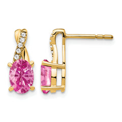 10k Created Pink Sapphire and Diamond Earrings