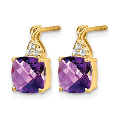 10k Checkerboard Amethyst and Diamond Earrings