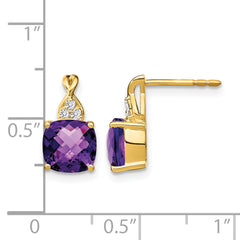 10k Checkerboard Amethyst and Diamond Earrings