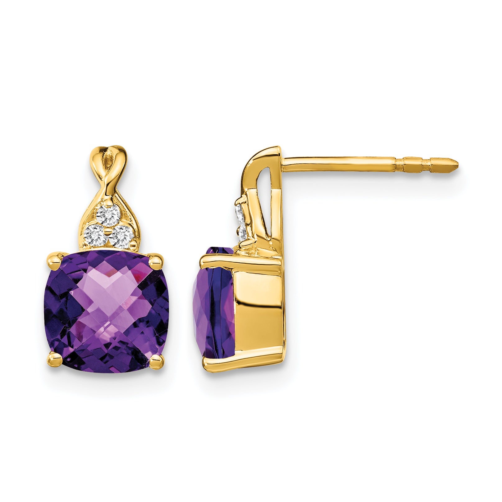 10k Checkerboard Amethyst and Diamond Earrings