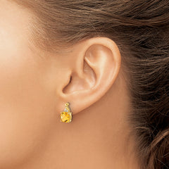 10k Checkerboard Citrine and Diamond Earrings
