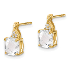 10k Checkerboard White Topaz and Diamond Earrings