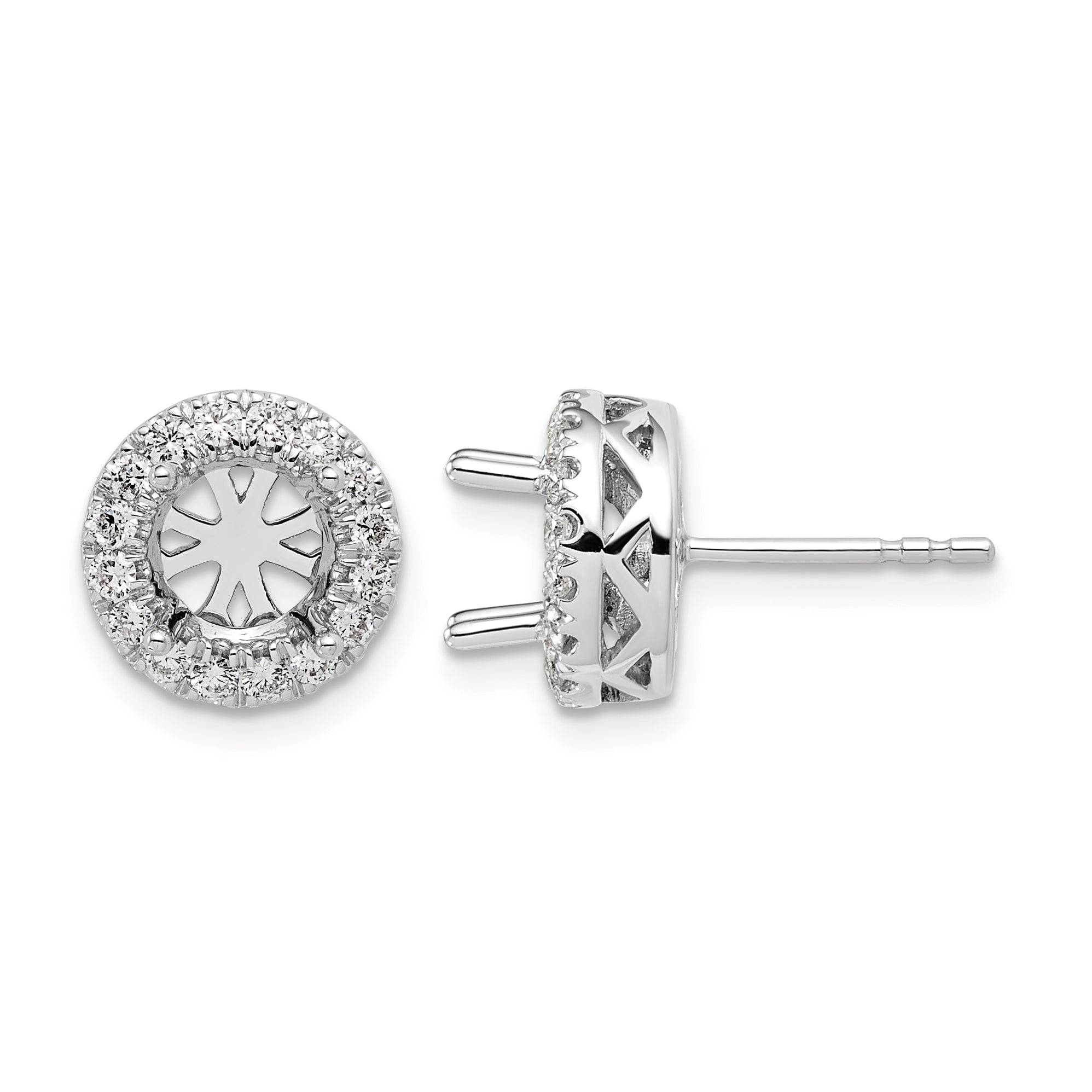 14k White Gold 1/2 carat Certified Lab Grown Diamond VS/SI+ G+ Semi Mount Round Halo Post Earrings