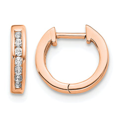 10k Rose Gold Polished Diamond Hinged Hoop Earrings