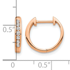 10k Rose Gold Polished Diamond Hinged Hoop Earrings
