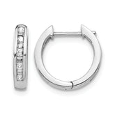10k White Gold Round/Baguette Diamond Hinged Hoop Earrings