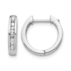 10k White Gold Round/Baguette Diamond Hinged Hoop Earrings