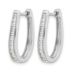 10k White Gold Diamond Oval Hinged Hoop Earrings