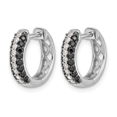 10k White Gold White and Black Diamond Hinged Hoop Earrings