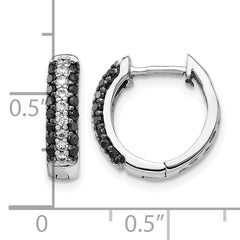 10k White Gold White and Black Diamond Hinged Hoop Earrings