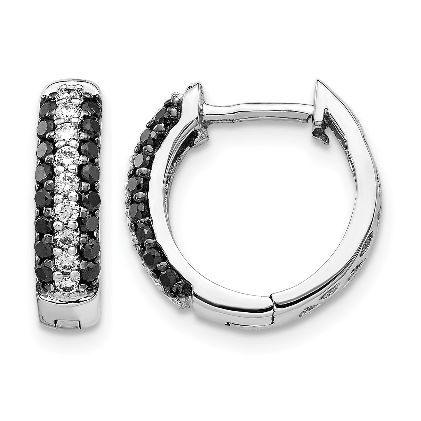 10k White Gold White and Black Diamond Hinged Hoop Earrings