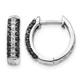 10k White Gold White and Black Diamond Hinged Hoop Earrings