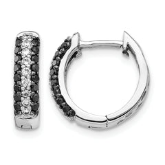 10k White Gold White and Black Diamond Hinged Hoop Earrings