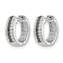 10k White Gold Black and White Diamond Hinged Hoop Earrings