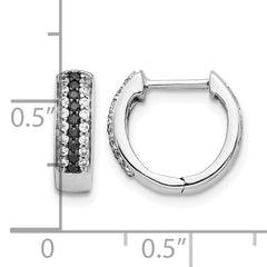 10k White Gold Black and White Diamond Hinged Hoop Earrings