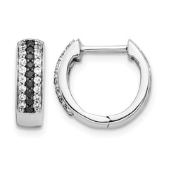 10k White Gold Black and White Diamond Hinged Hoop Earrings