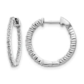 10k White Gold Polished Diamond In/Out Hinged Hoop Earrings