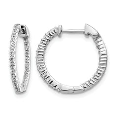 10k White Gold Polished Diamond In/Out Hinged Hoop Earrings