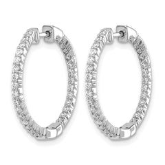 10k White Gold Polished Diamond In/Out Hinged Hoop Earrings