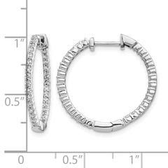 10k White Gold Polished Diamond In/Out Hinged Hoop Earrings