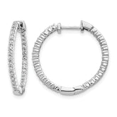 10k White Gold Polished Diamond In/Out Hinged Hoop Earrings