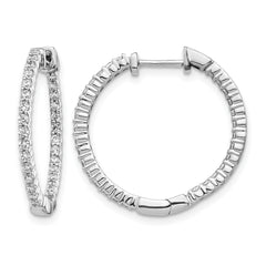 10k White Gold Polished Diamond In/Out Hinged Hoop Earrings