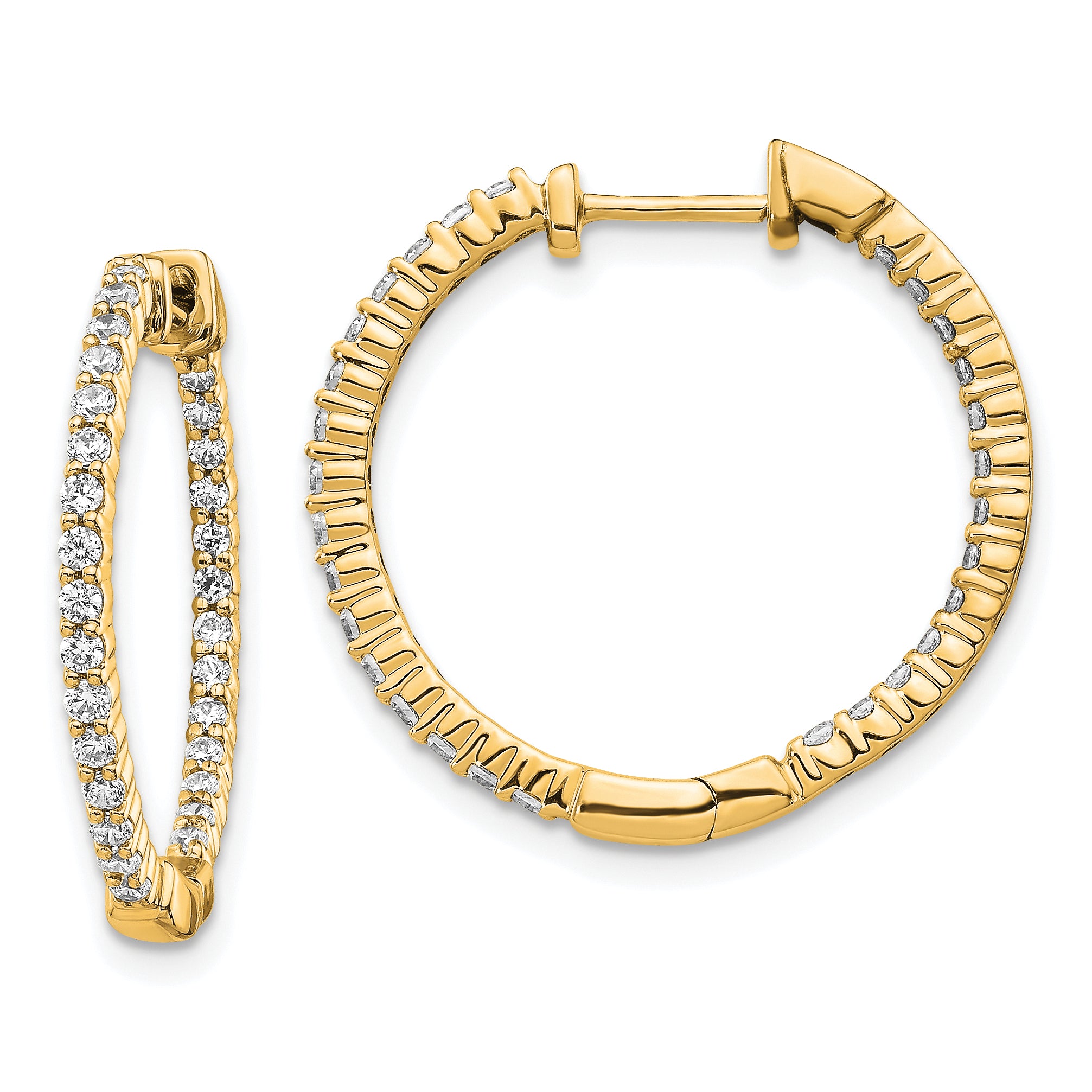 10k Gold Polished Diamond In/Out Hinged Hoop Earrings