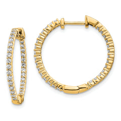 10k Gold Polished Diamond In/Out Hinged Hoop Earrings