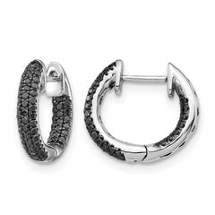 10k White Gold Black Diamond Hinged Hoop Earrings