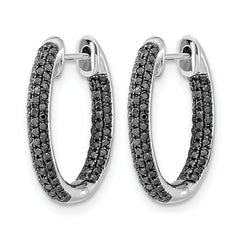 10k White Gold, All Black Diamond In/Out Hoop Earrings