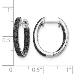 10k White Gold, All Black Diamond In/Out Hoop Earrings