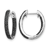 10k White Gold, All Black Diamond In/Out Hoop Earrings