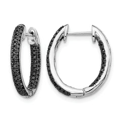 10k White Gold, All Black Diamond In/Out Hoop Earrings