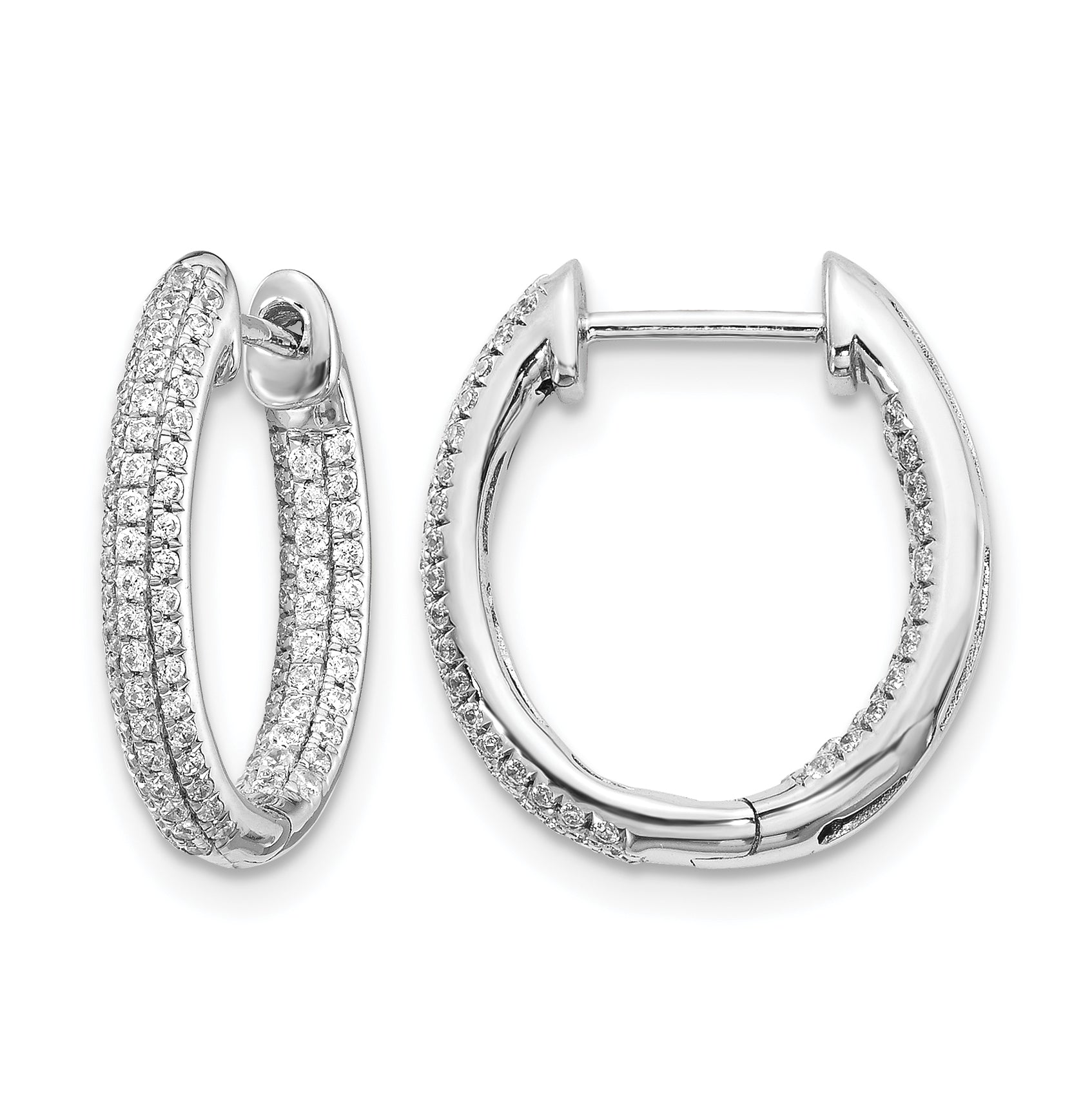10k White Gold Diamond In/Out Hinged Hoop Earrings