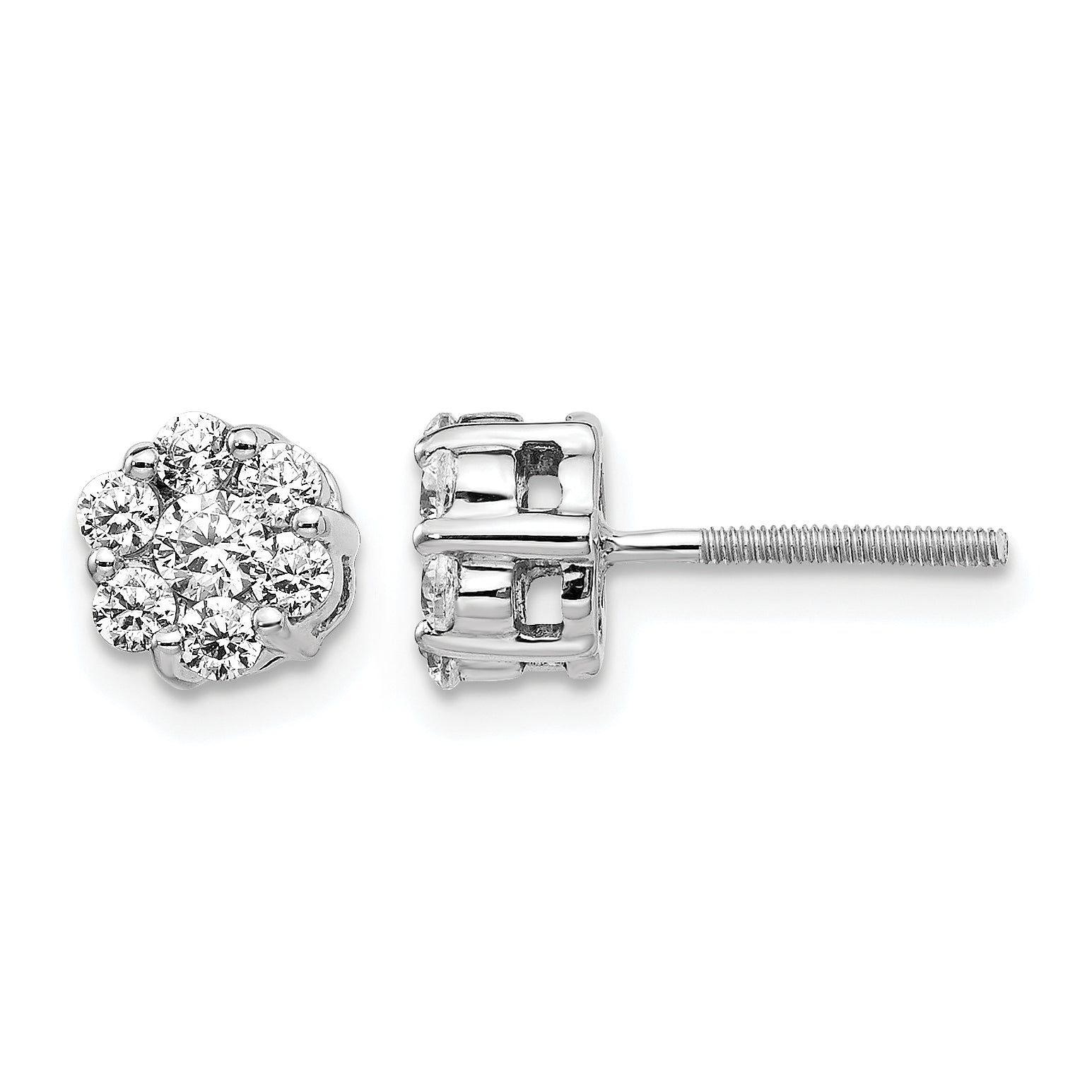 14k White Gold 5/8 carat Lab Grown Diamond VS/SI+ G+ Screwback Cluster Post Earrings