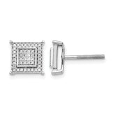 10k White Gold Diamond Small Double Square Bezel Post Earrings