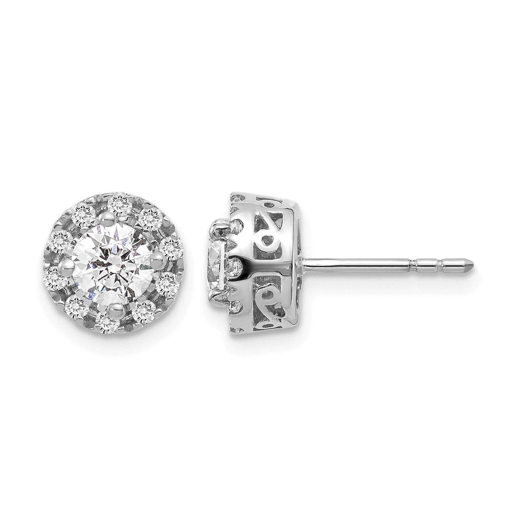 14k White Gold 1 carat Lab Grown Diamond VS/SI+ G+ Complete Halo Post Earrings