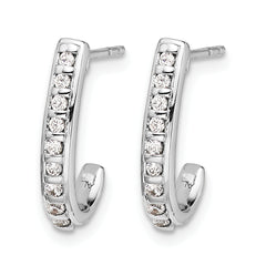 10k White Gold Diamond J-Hoop Post Earrings