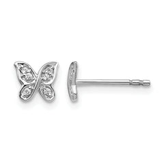 14k White Gold Diamond Butterfly Post Earrings