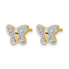 14k w/Rhodium Diamond Butterfly Post Earrings