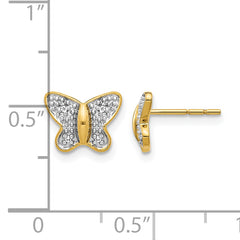 14k w/Rhodium Diamond Butterfly Post Earrings