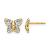 14k w/Rhodium Diamond Butterfly Post Earrings