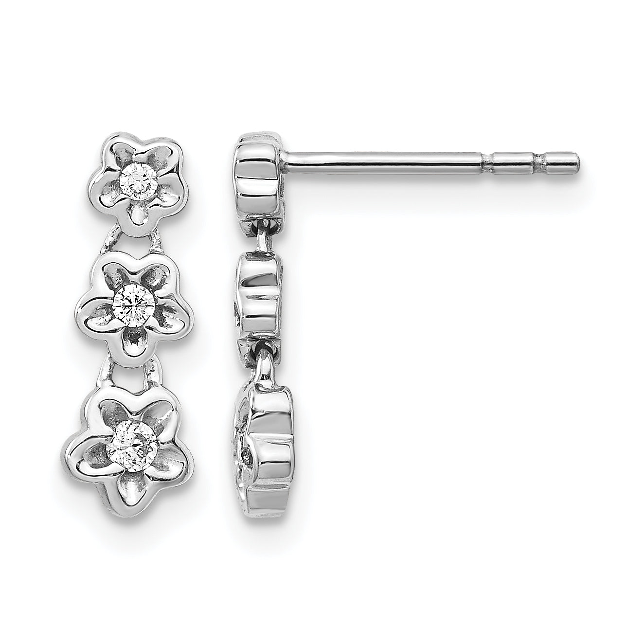 14k White Gold Diamond 3-flower Post Earrings