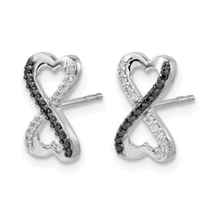14k White Gold Black and White Diamond Infinity Heart Post Earrings