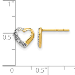 14k and Rhodium Diamond Heart Post Earrings