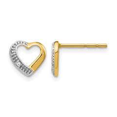 14k and Rhodium Diamond Heart Post Earrings