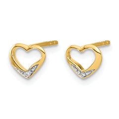 14k and Rhodium Diamond Heart Post Earrings