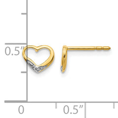 14k and Rhodium Diamond Heart Post Earrings